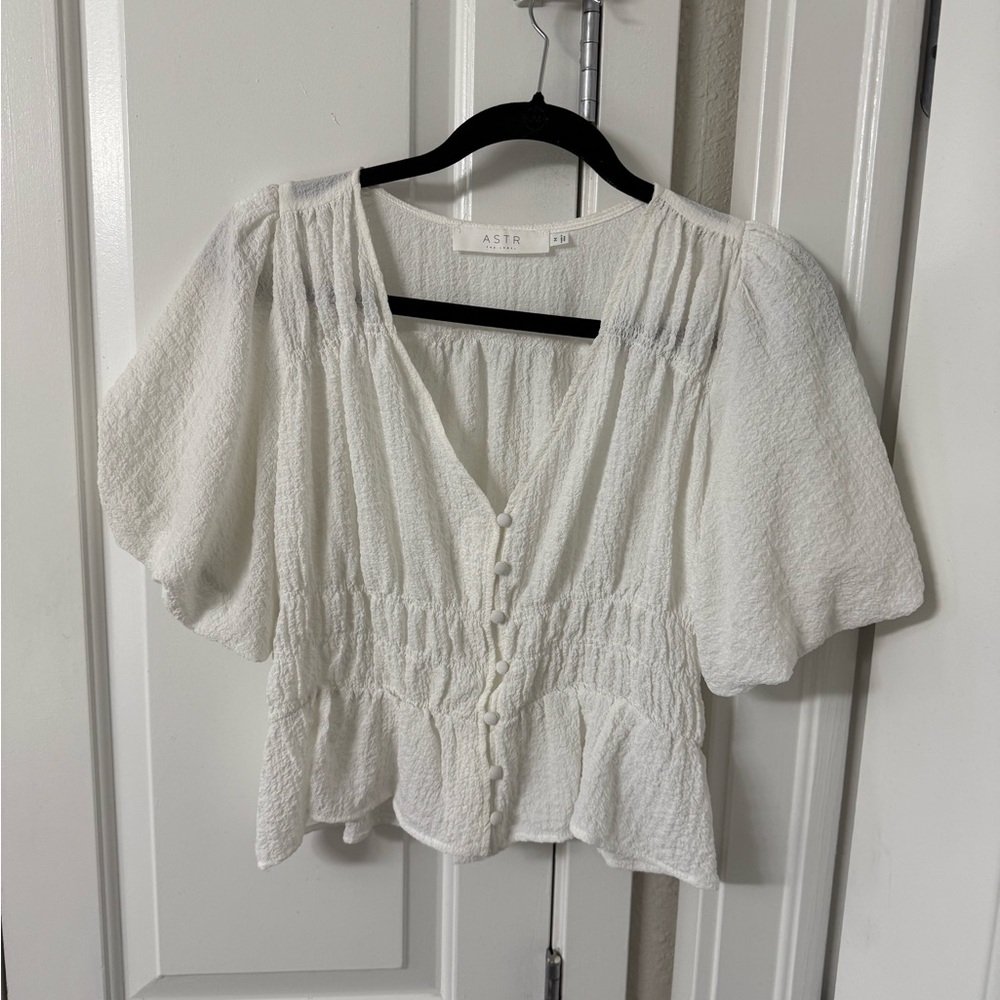 Astr White Textured Blouse
